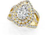 Yellow gold Double Halo Pear Cut Diamond Split Shank Pave Set Ring_4