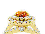 Yellow gold Double Halo Pear Cut Diamond Split Shank Pave Set Ring_4