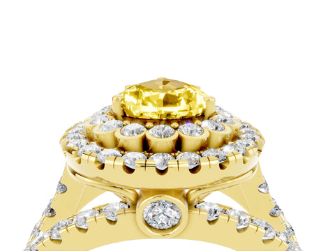 Yellow gold Double Halo Pear Cut Diamond Split Shank Pave Set Ring_4