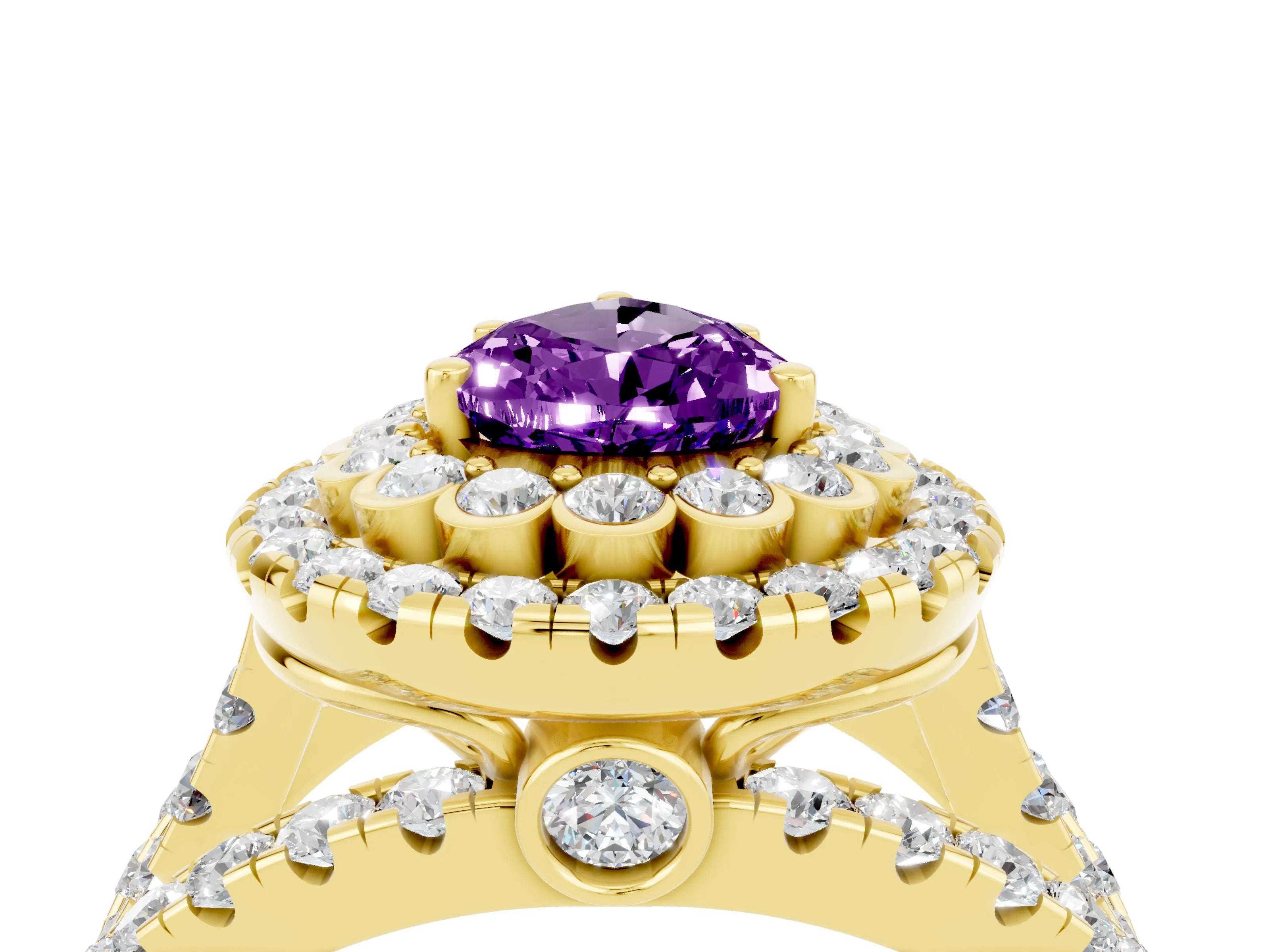 Yellow gold Double Halo Pear Cut Diamond Split Shank Pave Set Ring_4