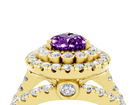 Yellow gold Double Halo Pear Cut Diamond Split Shank Pave Set Ring_4