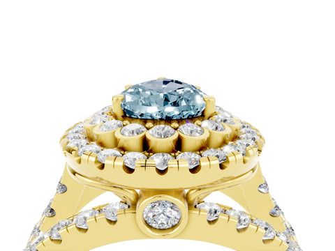 Yellow gold Double Halo Pear Cut Diamond Split Shank Pave Set Ring_4