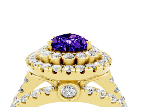 Yellow gold Double Halo Pear Cut Diamond Split Shank Pave Set Ring_4