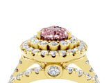 Yellow gold Double Halo Pear Cut Diamond Split Shank Pave Set Ring_4