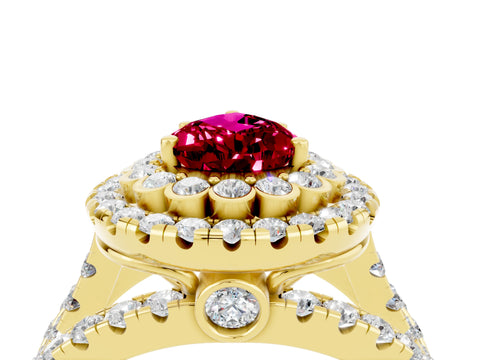 Yellow gold Double Halo Pear Cut Diamond Split Shank Pave Set Ring_4