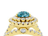 Yellow gold Double Halo Pear Cut Diamond Split Shank Pave Set Ring_4