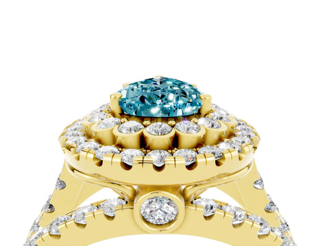 Yellow gold Double Halo Pear Cut Diamond Split Shank Pave Set Ring_4