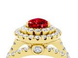 Yellow gold Double Halo Pear Cut Diamond Split Shank Pave Set Ring_4