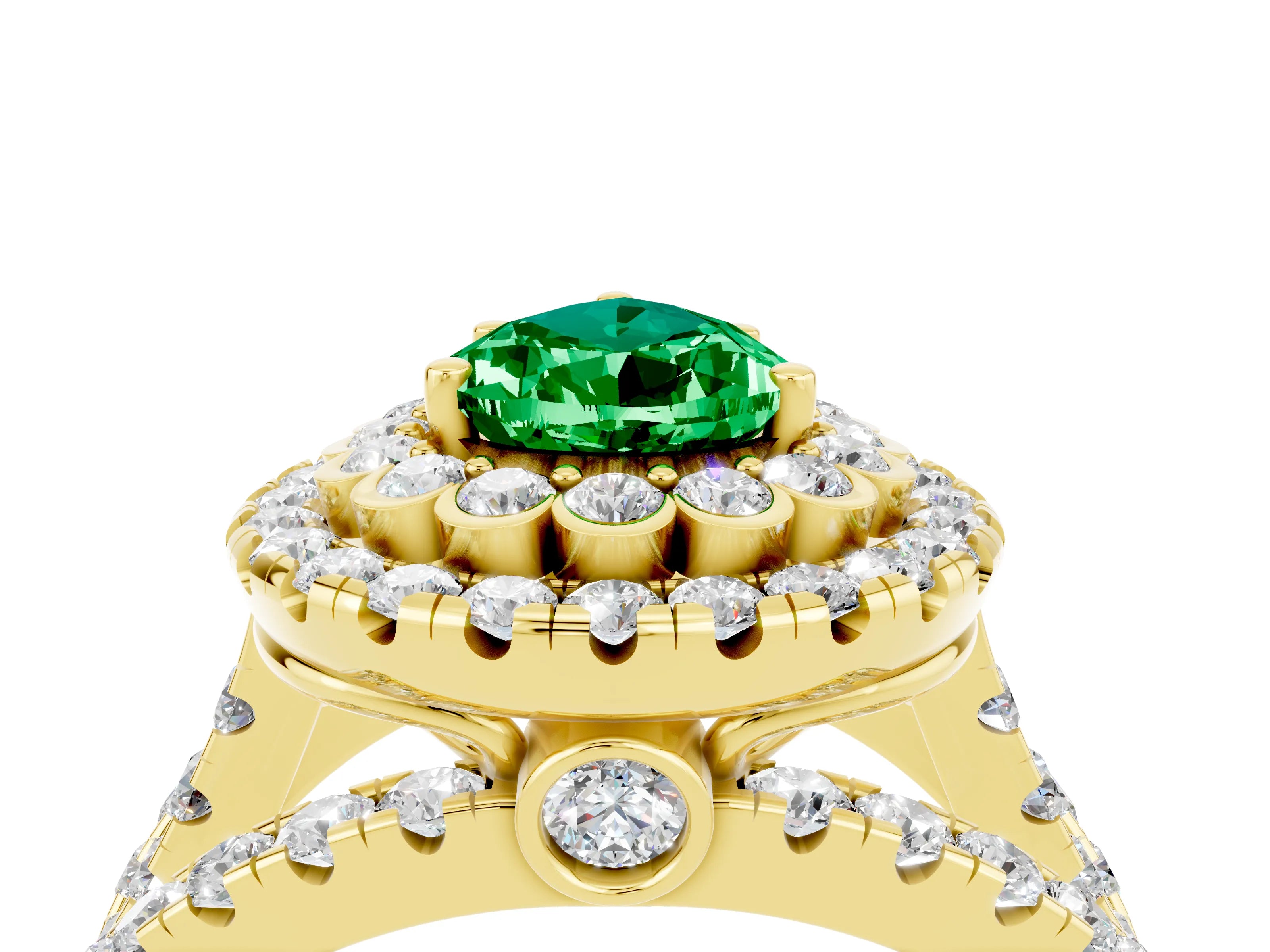 Yellow gold Double Halo Pear Cut Diamond Split Shank Pave Set Ring_4