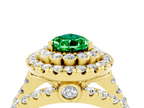 Yellow gold Double Halo Pear Cut Diamond Split Shank Pave Set Ring_4