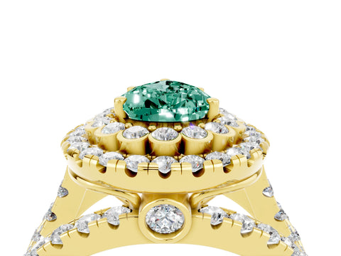 Yellow gold Double Halo Pear Cut Diamond Split Shank Pave Set Ring_4