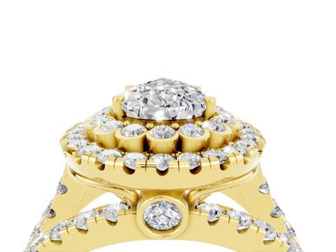 Yellow gold Double Halo Pear Cut Diamond Split Shank Pave Set Ring_4