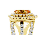 Yellow gold Double Halo Pear Cut Diamond Split Shank Pave Set Ring_5