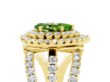Yellow gold Double Halo Pear Cut Diamond Split Shank Pave Set Ring_5