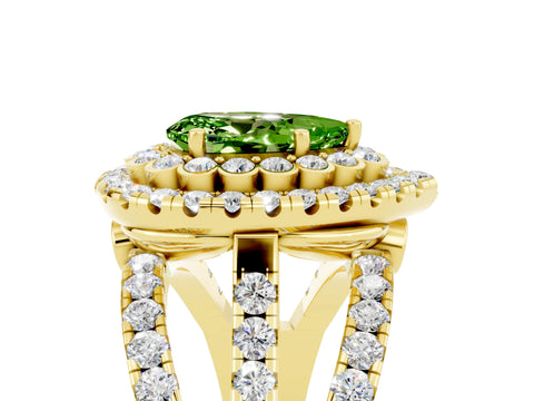 Yellow gold Double Halo Pear Cut Diamond Split Shank Pave Set Ring_5