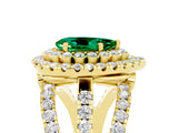 Yellow gold Double Halo Pear Cut Diamond Split Shank Pave Set Ring_5