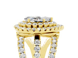 Yellow gold Double Halo Pear Cut Diamond Split Shank Pave Set Ring_5