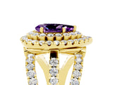 Yellow gold Double Halo Pear Cut Diamond Split Shank Pave Set Ring_5