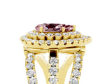 Yellow gold Double Halo Pear Cut Diamond Split Shank Pave Set Ring_5