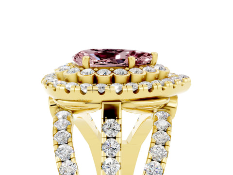 Yellow gold Double Halo Pear Cut Diamond Split Shank Pave Set Ring_5