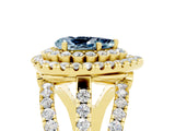 Yellow gold Double Halo Pear Cut Diamond Split Shank Pave Set Ring_5