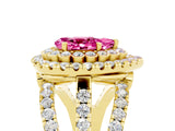 Yellow gold Double Halo Pear Cut Diamond Split Shank Pave Set Ring_5