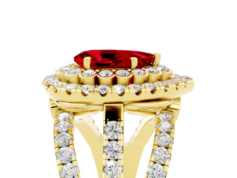 Yellow gold Double Halo Pear Cut Diamond Split Shank Pave Set Ring_5