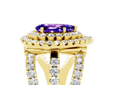 Yellow gold Double Halo Pear Cut Diamond Split Shank Pave Set Ring_5