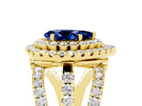 Yellow gold Double Halo Pear Cut Diamond Split Shank Pave Set Ring_5