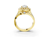 Yellow gold Double Halo Pear Cut Diamond Split Shank Pave Set Ring_6