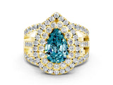 Yellow gold Double Halo Pear Cut Diamond Split Shank Pave Set Ring