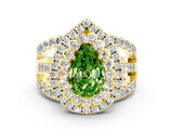 Yellow gold Double Halo Pear Cut Diamond Split Shank Pave Set Ring