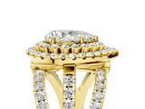 Yellow gold Double Halo Pear Cut Diamond Split Shank Pave Set Ring_8