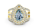 Yellow gold Double Halo Pear Cut Diamond Split Shank Pave Set Ring