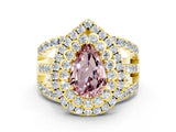 Yellow gold Double Halo Pear Cut Diamond Split Shank Pave Set Ring