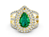 Yellow gold Double Halo Pear Cut Diamond Split Shank Pave Set Ring