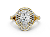 Yellow gold Double Halo Pear Cut Diamond Split Shank Ring with Four Prong Setting_34