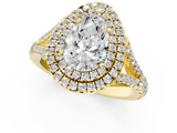 Yellow gold Double Halo Pear Cut Diamond Split Shank Ring with Four Prong Setting_35