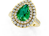 Yellow gold Double Halo Pear Cut Emerald Pavé Band with Four-Prong Setting_1