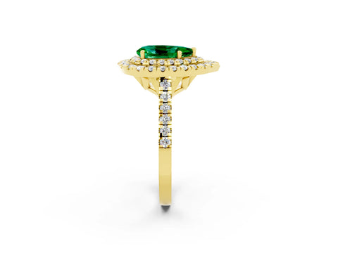 Yellow gold Double Halo Pear Cut Emerald Pavé Band with Four-Prong Setting_2