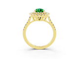 Yellow gold Double Halo Pear Cut Emerald Pavé Band with Four-Prong Setting_3