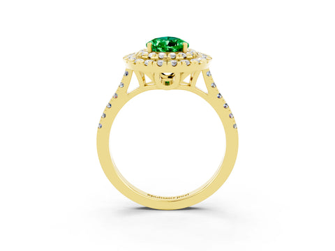 Yellow gold Double Halo Pear Cut Emerald Pavé Band with Four-Prong Setting_3