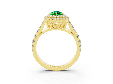 Yellow gold Double Halo Pear Cut Emerald Split Shank Engagement Ring with Four-Prong Setting_3