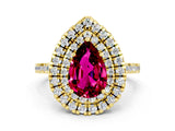 Yellow gold Double Halo Pear Cut Garnet Pavé Band with Four-Prong Setting