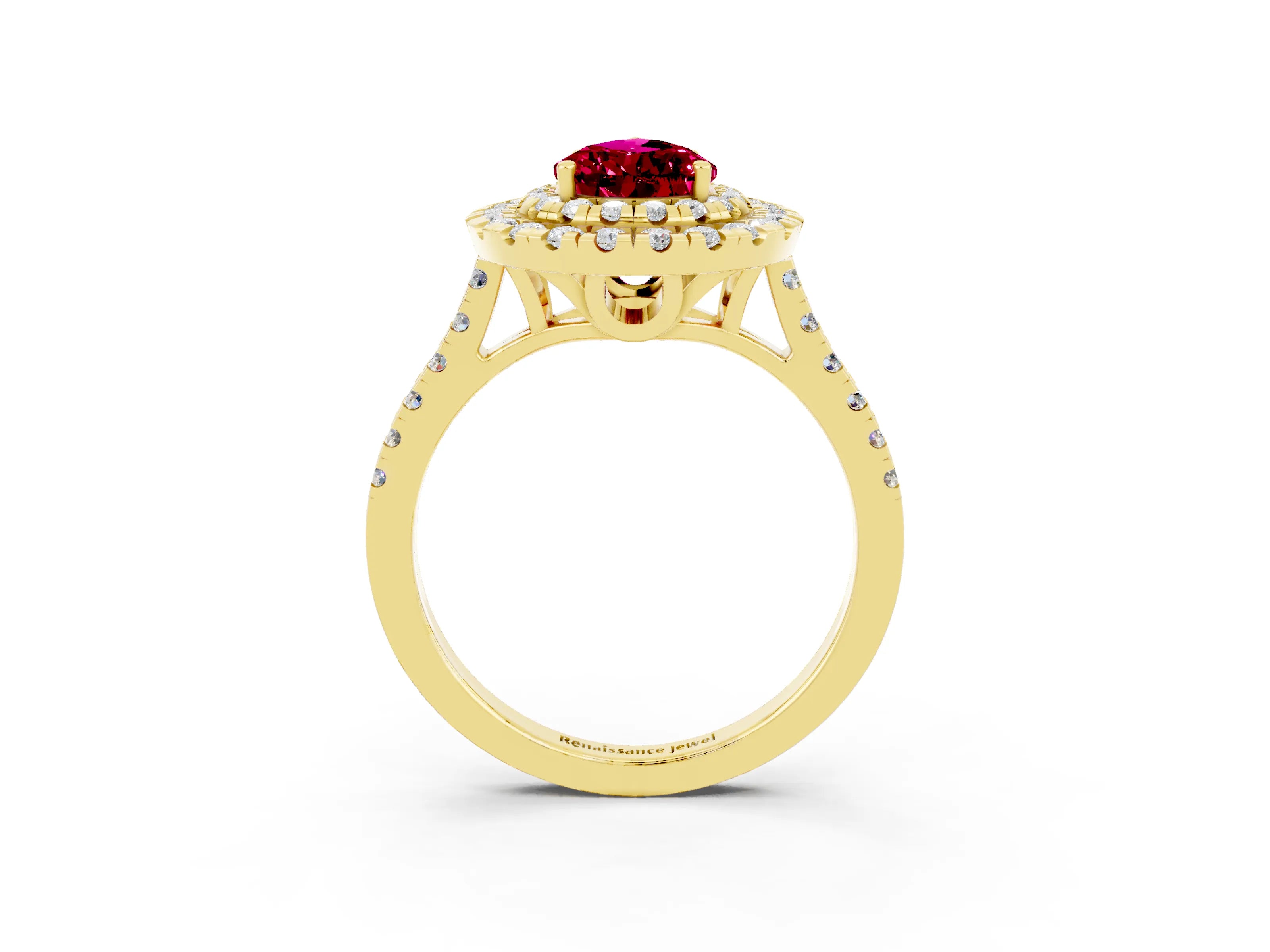 Yellow gold Double Halo Pear Cut Garnet Pavé Band with Four-Prong Setting_3
