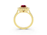 Yellow gold Double Halo Pear Cut Garnet Pavé Band with Four-Prong Setting_3