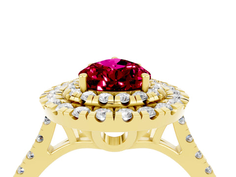 Yellow gold Double Halo Pear Cut Garnet Pavé Band with Four-Prong Setting_4