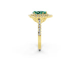 Yellow gold Double Halo Pear Cut Green Sapphire Pavé Band with Four-Prong Setting_2