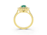 Yellow gold Double Halo Pear Cut Green Sapphire Pavé Band with Four-Prong Setting_3
