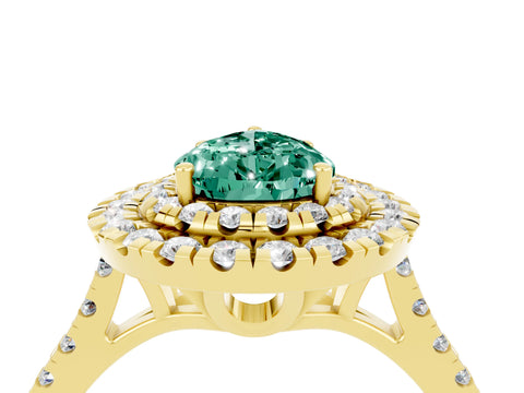 Yellow gold Double Halo Pear Cut Green Sapphire Pavé Band with Four-Prong Setting_4